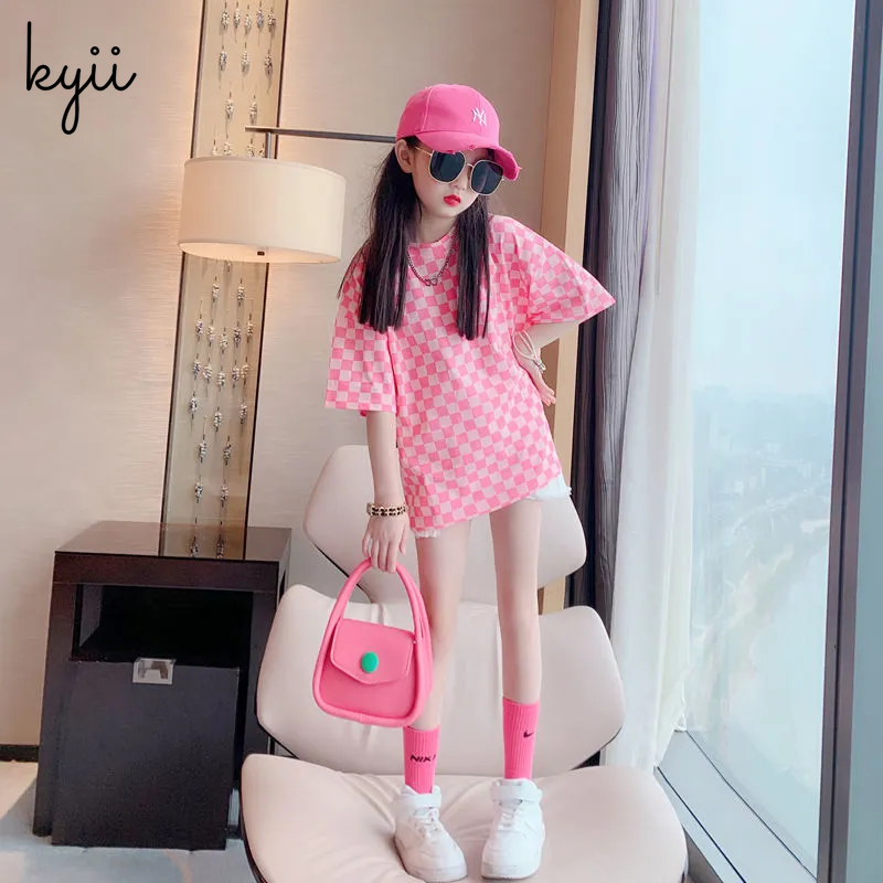 KYII Girl Summer children shirt Versatile short sleeve Top ky22145